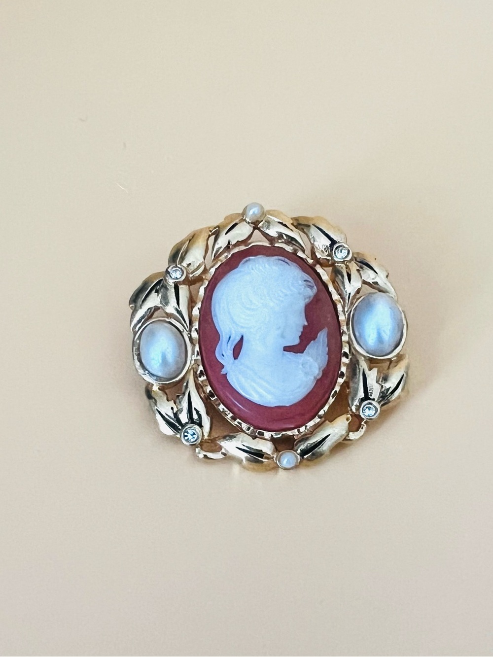 Avon Gold and Cream Cameo Brooch